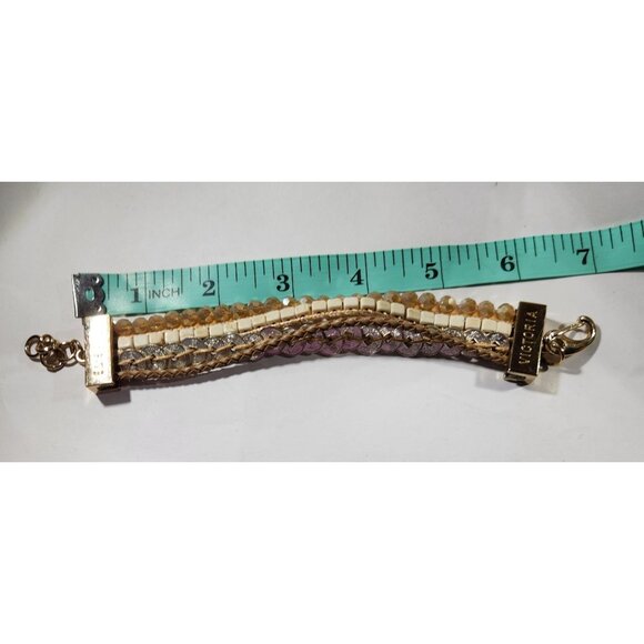 Multistrand Bracelet mixed materials Gold Tone Victoria Emerson neutral jewelry - Picture 5 of 5